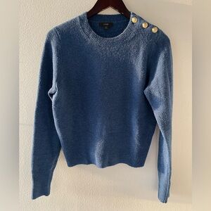 J. Crew Blue Crew Neck Sweater with Gold Buttons